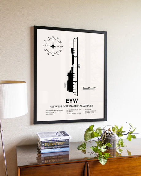 Key West International Airport aviation wall décor in black wood frame