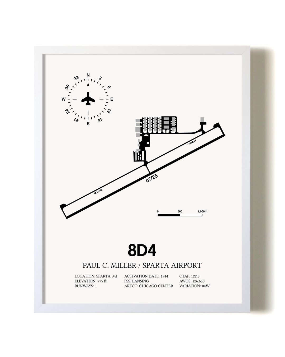 Paul C Miller/Sparta Airport airport map poster in oak frame