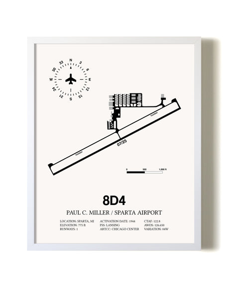 Paul C Miller/Sparta Airport airport map poster in oak frame