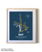 Midland International Air and Space Port Airport framed print in natural wood frame with mat