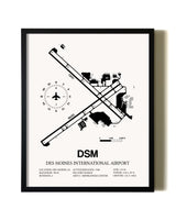 Framed Des Moines International Airport wall art poster in black frame