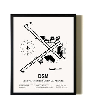 Framed Des Moines International Airport wall art poster in black frame
