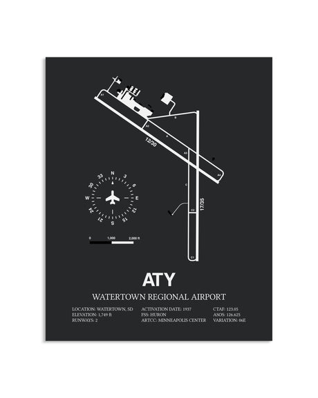Gray Framed Watertown Regional Airport layout wall art poster