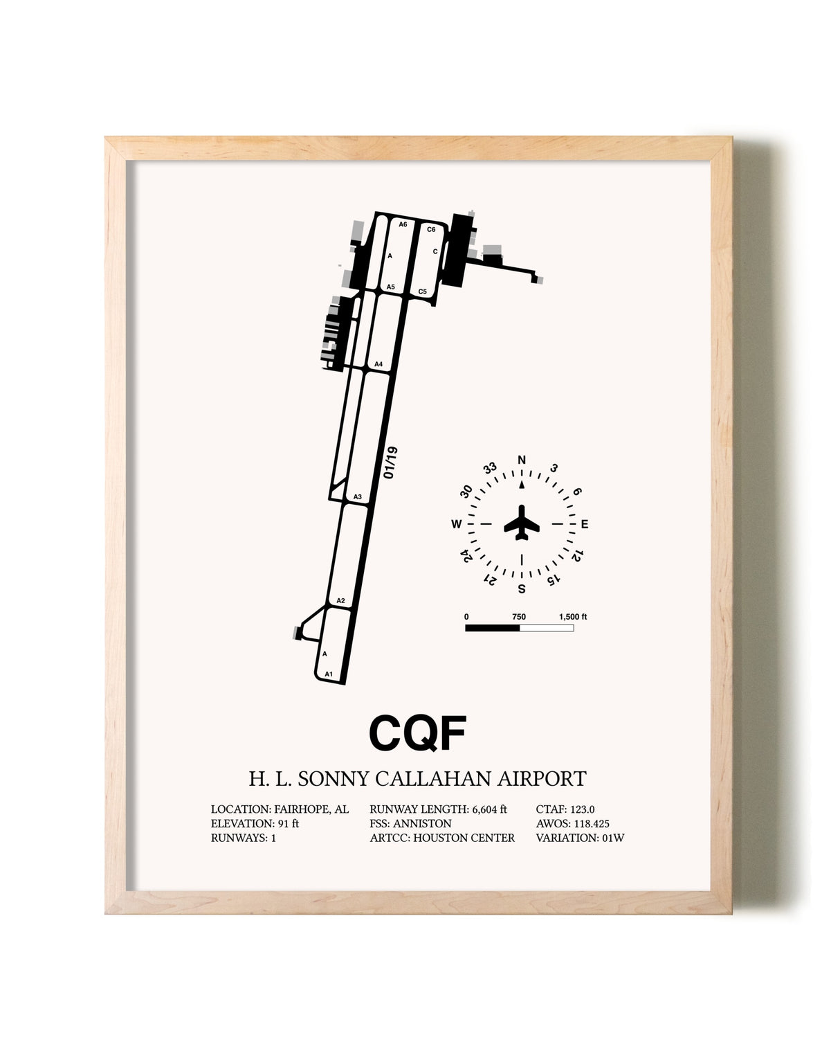 H. L. Sonny Callahan Airport framed wall art in white frame