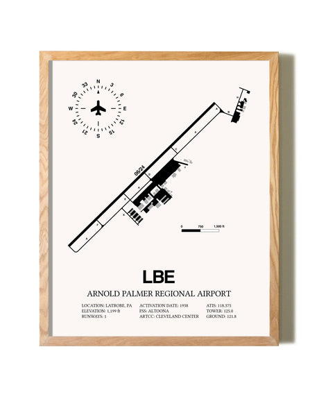Arnold Palmer Regional Airport framed print in natural wood frame
