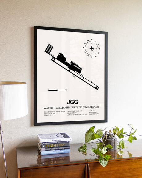 Waltrip Williamsburg Executive Airport aviation wall décor in black wood frame