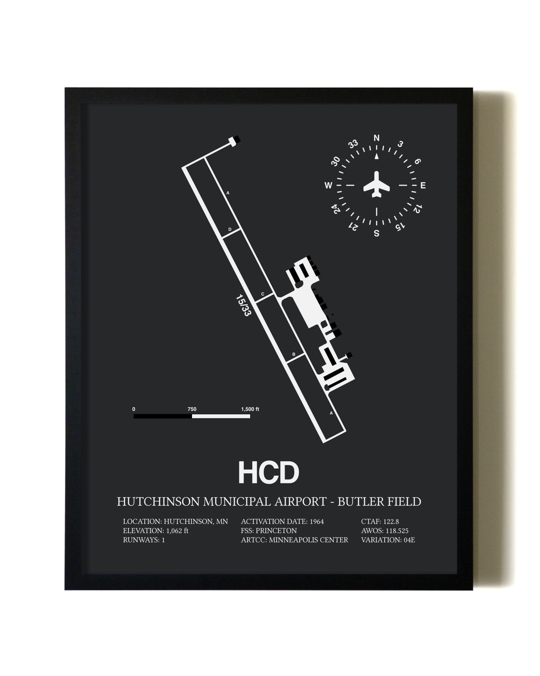 Unframed Hutchinson Municipal Airport-Butler Field map print poster