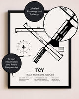 Framed Tracy Municipal Airport layout wall art poster