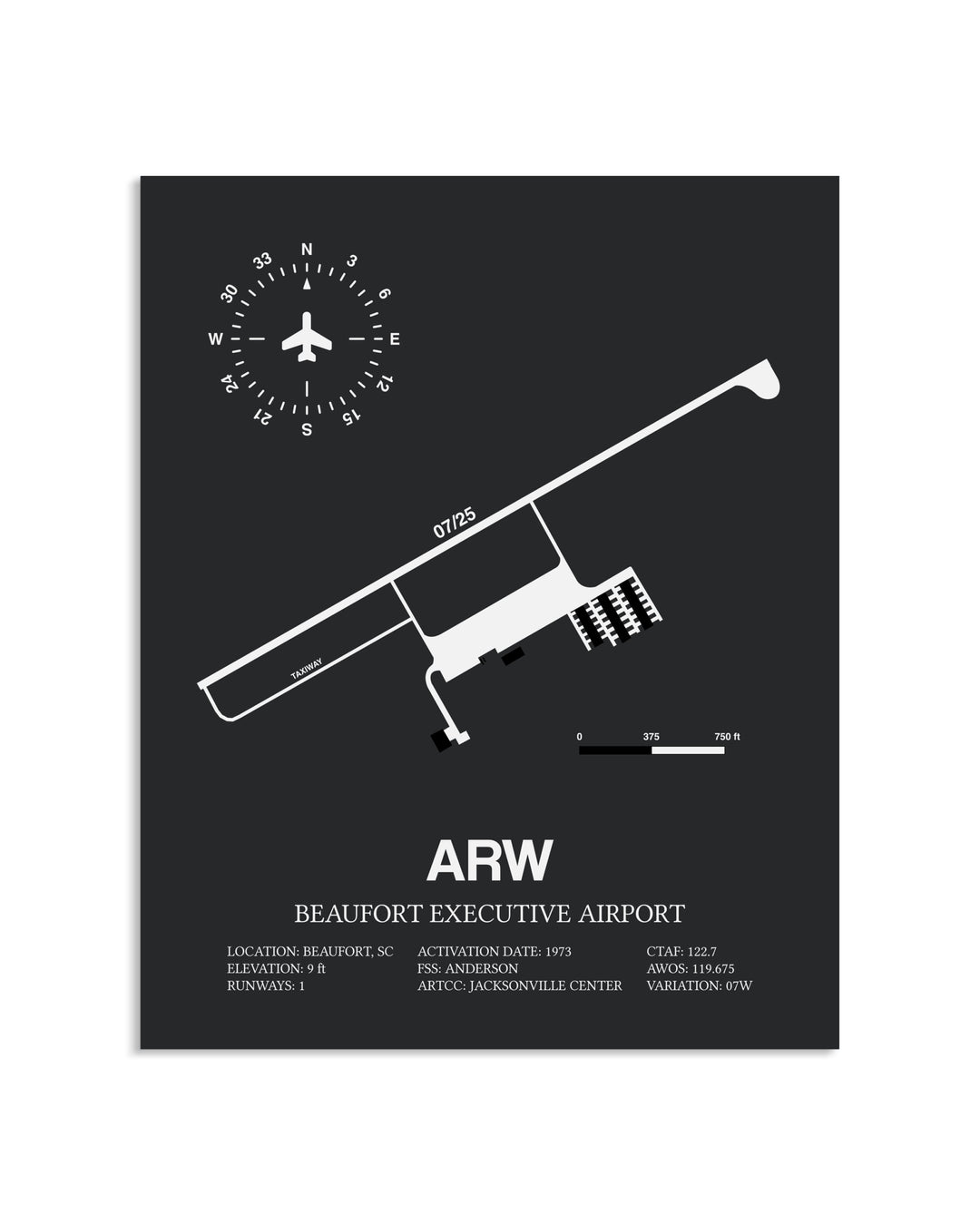 Gray Framed Beaufort Executive Airport layout wall art poster
