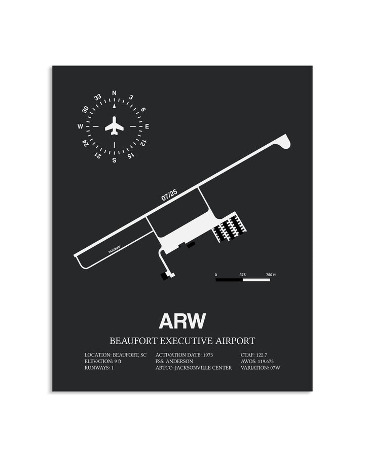 Gray Framed Beaufort Executive Airport layout wall art poster