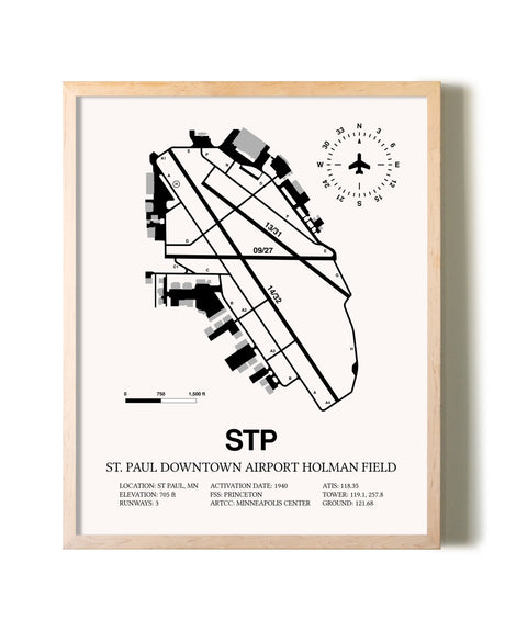 St. Paul Downtown Airport Holman Field framed wall art in white frame