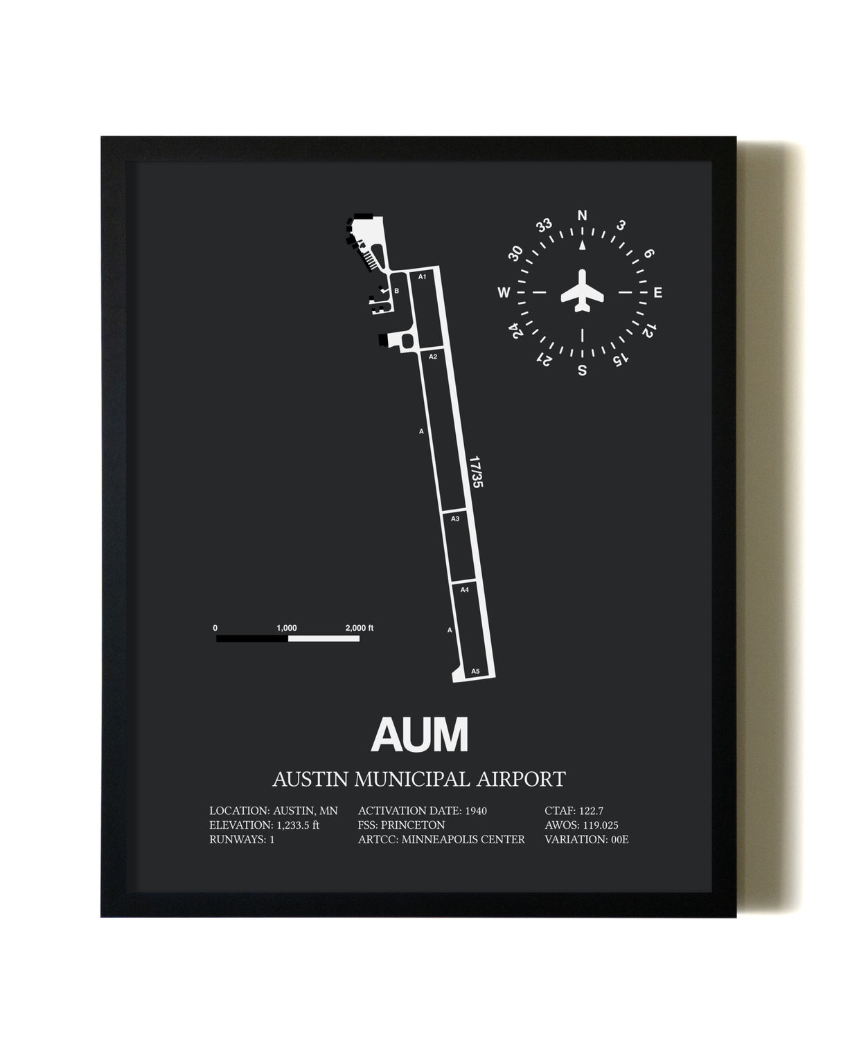 Unframed Austin Municipal Airport map print poster
