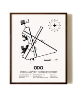 Odessa Airport-Schlemeyer Field aviation print in walnut frame
