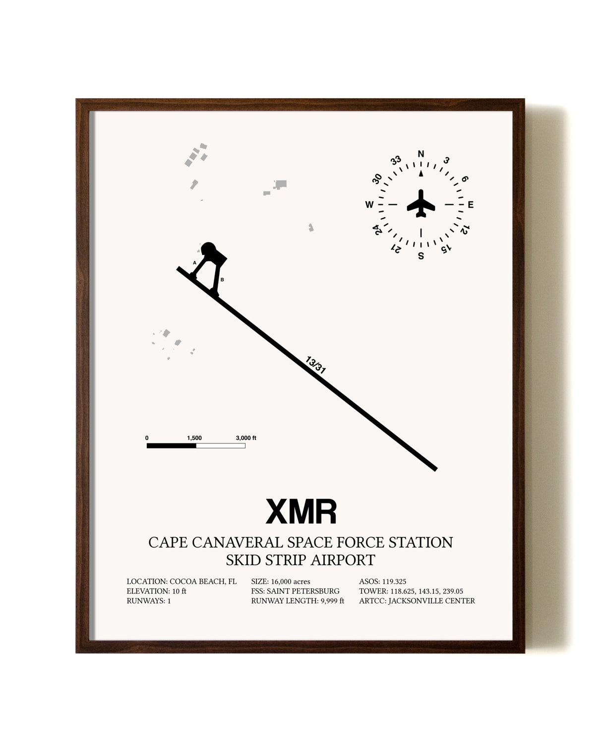 Cape Canaveral Space Force Station Skid Strip Airport aviation print in walnut frame