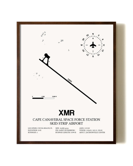 Cape Canaveral Space Force Station Skid Strip Airport aviation print in walnut frame
