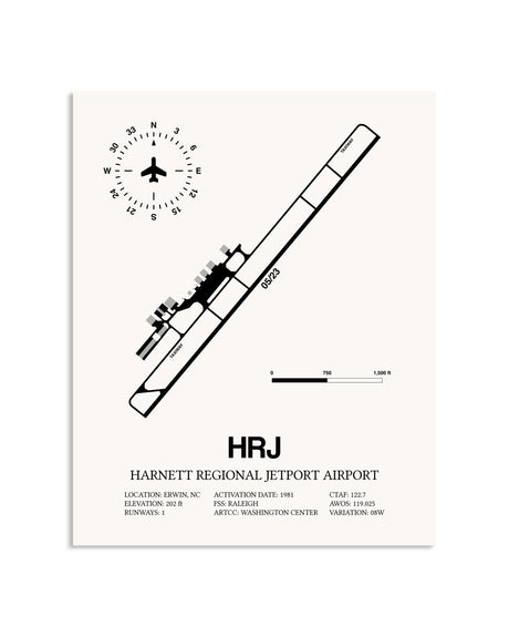 Gray Harnett Regional Jetport Airport framed poster displayed in an airplane hangar