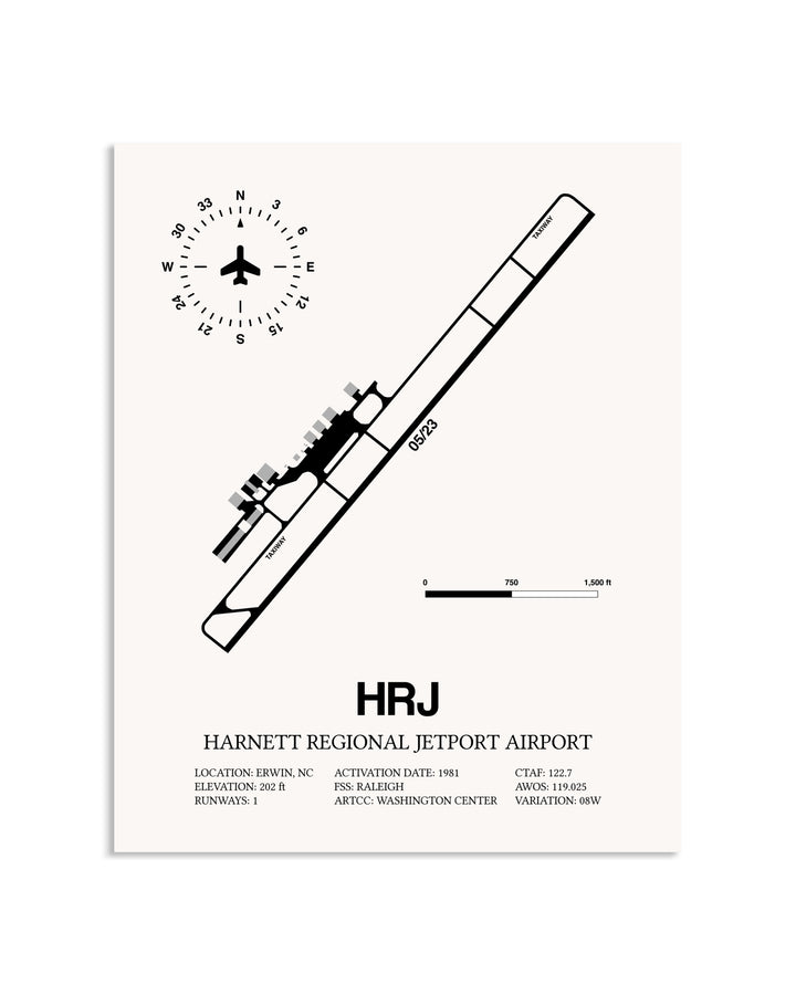 Gray Harnett Regional Jetport Airport framed poster displayed in an airplane hangar