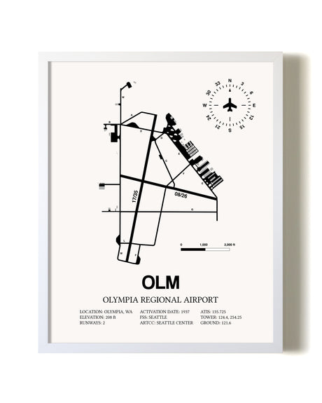 Olympia Regional Airport airport map poster in oak frame