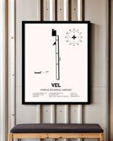 Vernal Regional Airport framed poster displayed in an airplane hangar