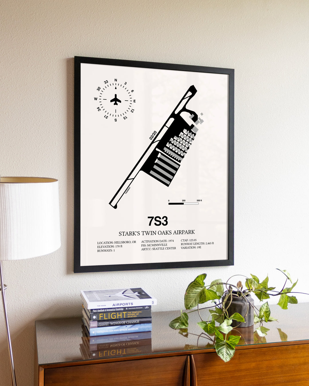 Stark's Twin Oaks Airpark aviation wall décor in black wood frame