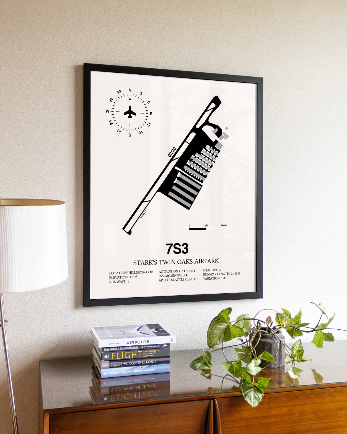 Stark's Twin Oaks Airpark aviation wall décor in black wood frame