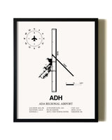 Framed Ada Regional Airport wall art poster in black frame