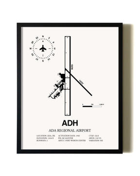 Framed Ada Regional Airport wall art poster in black frame