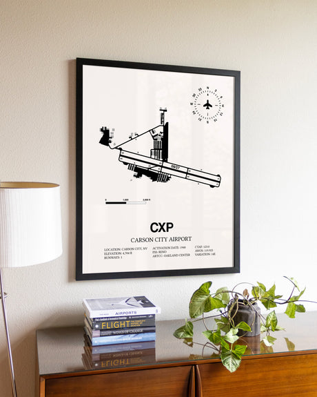 Carson City Airport aviation wall décor in black wood frame
