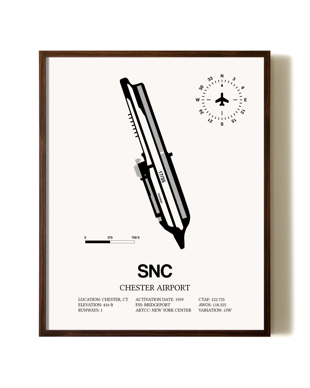 Chester Airport aviation print in walnut frame