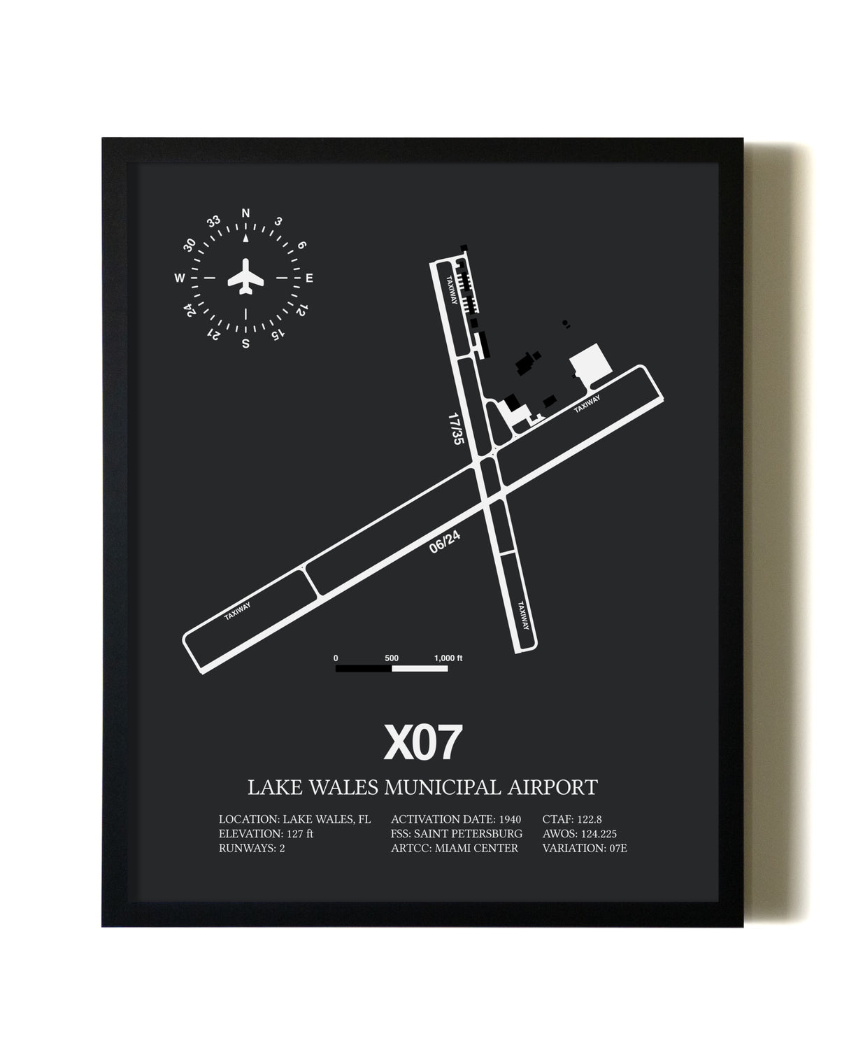 Unframed Lake Wales Municipal Airport map print poster