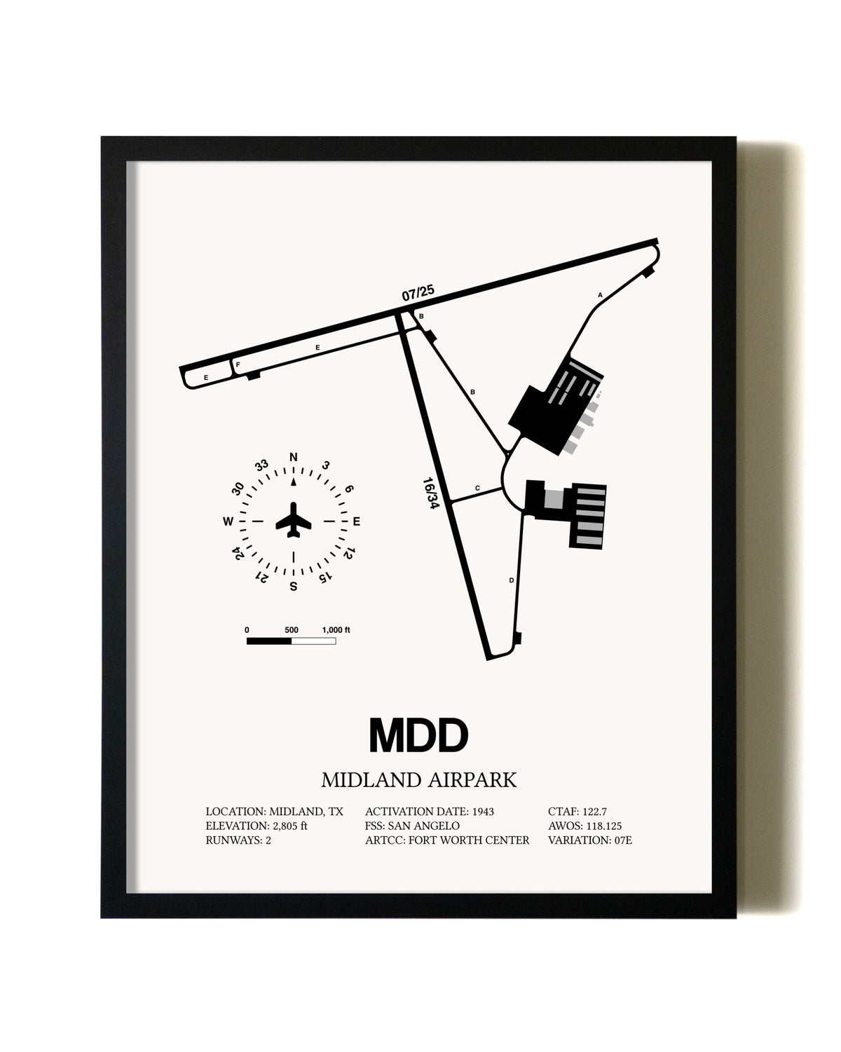 Framed Midland Airpark wall art poster in black frame