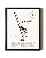 Framed Northern Colorado Regional Airport wall art poster in black frame
