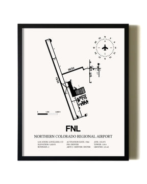 Framed Northern Colorado Regional Airport wall art poster in black frame