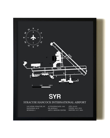 Unframed Syracuse Hancock International Airport map print poster