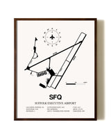 Suffolk Executive Airport aviation print in walnut frame