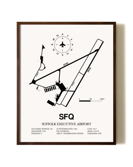 Suffolk Executive Airport aviation print in walnut frame