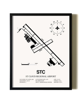 Framed St. Cloud Regional Airport wall art poster in black frame