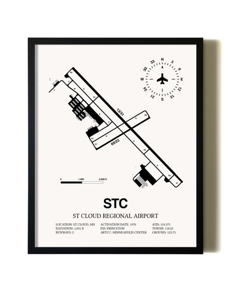 Framed St. Cloud Regional Airport wall art poster in black frame
