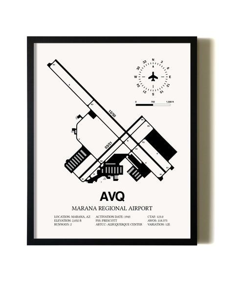 Framed Marana Regional Airport wall art poster in black frame