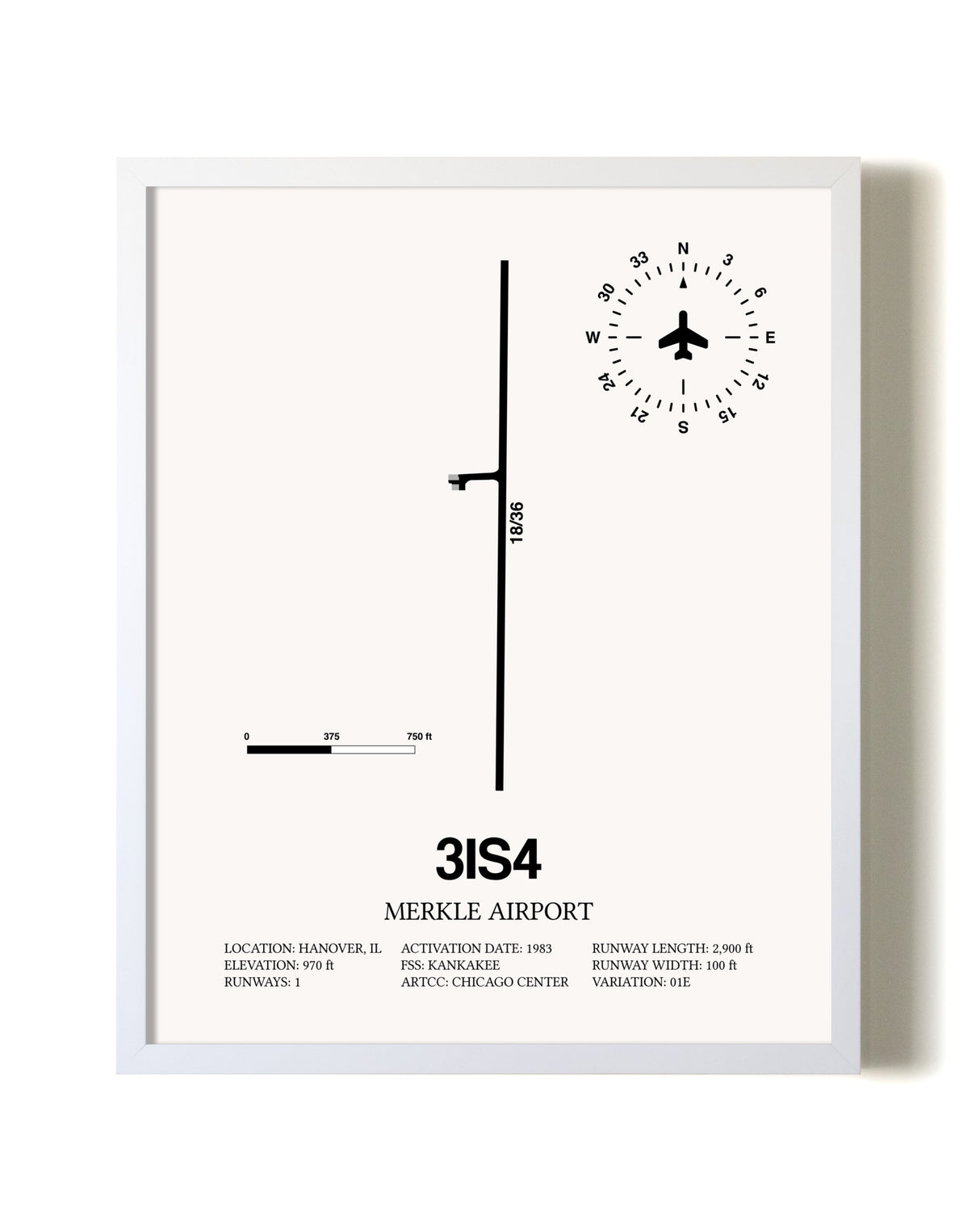 Merkle Airport airport map poster in oak frame