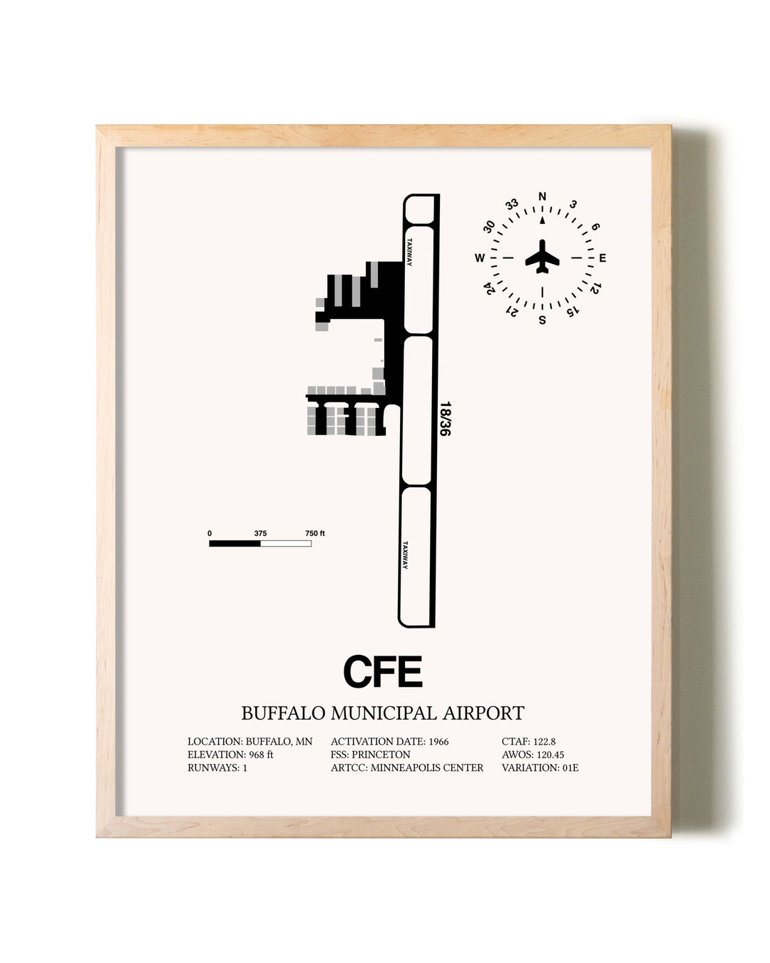 Buffalo Municipal Airport framed wall art in white frame