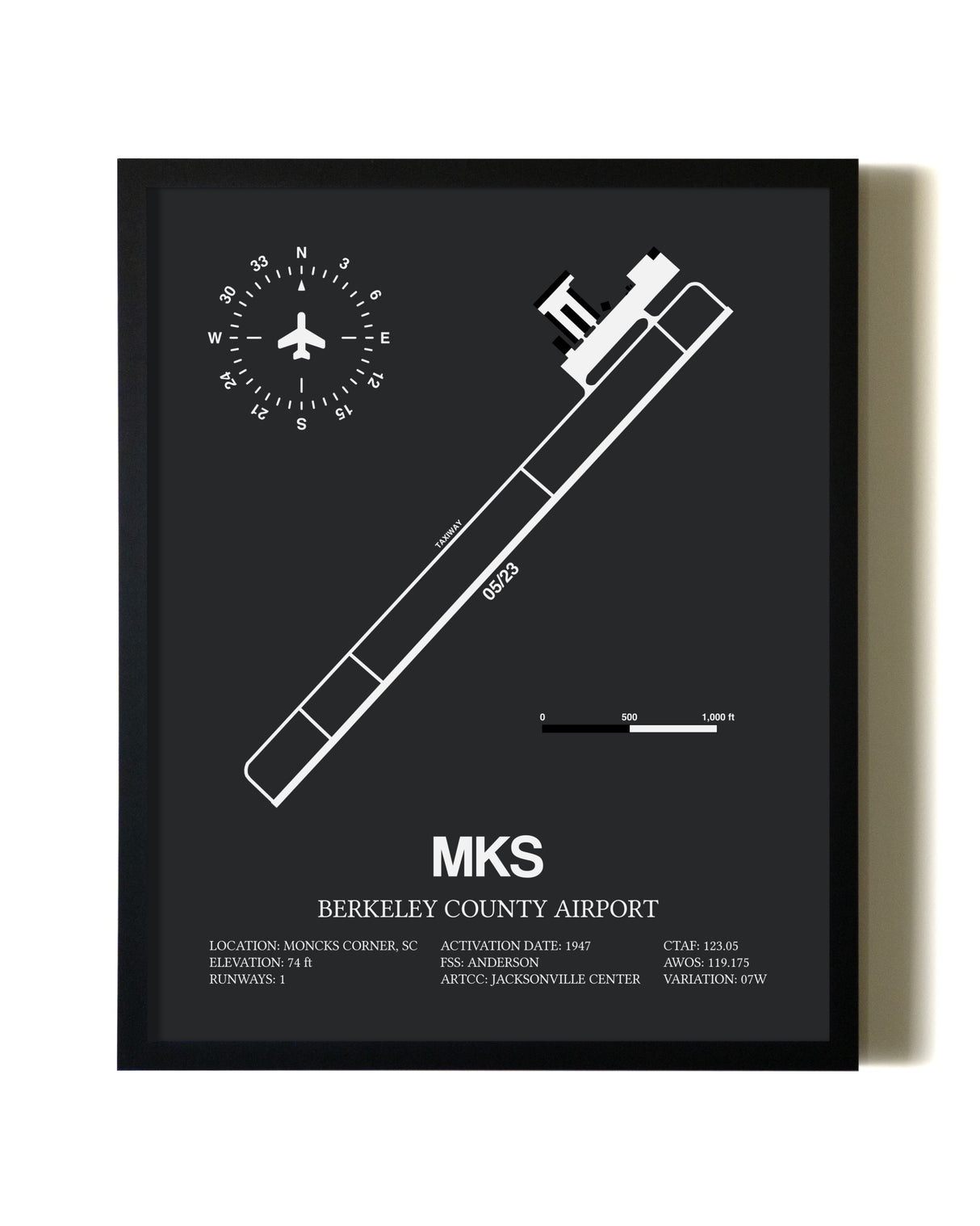 Unframed Berkeley County Airport map print poster