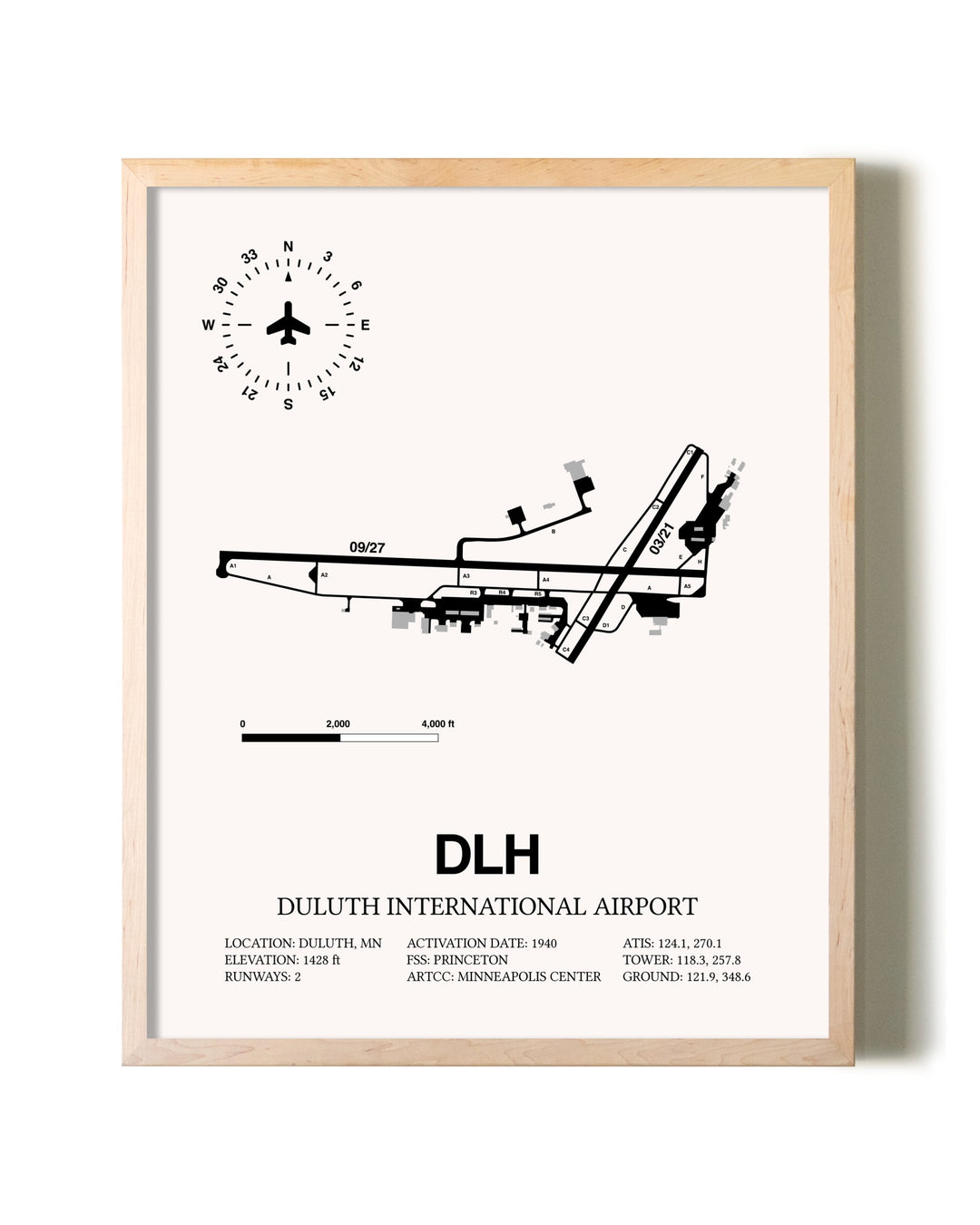 Duluth International Airport framed wall art in white frame