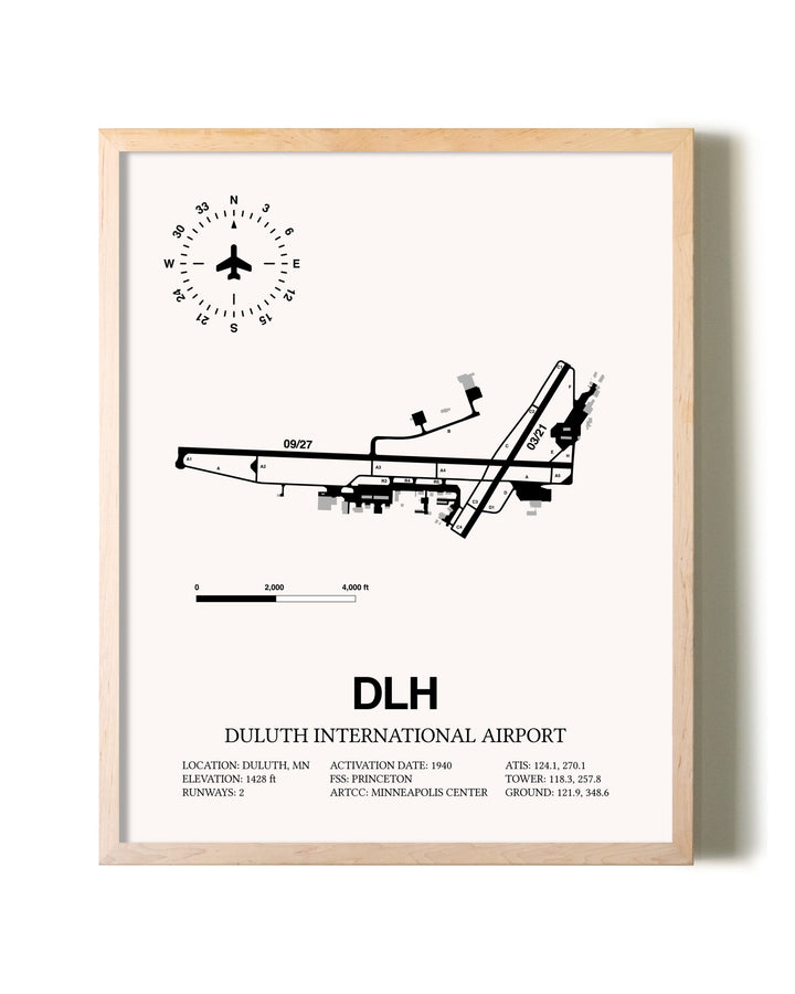 Duluth International Airport framed wall art in white frame