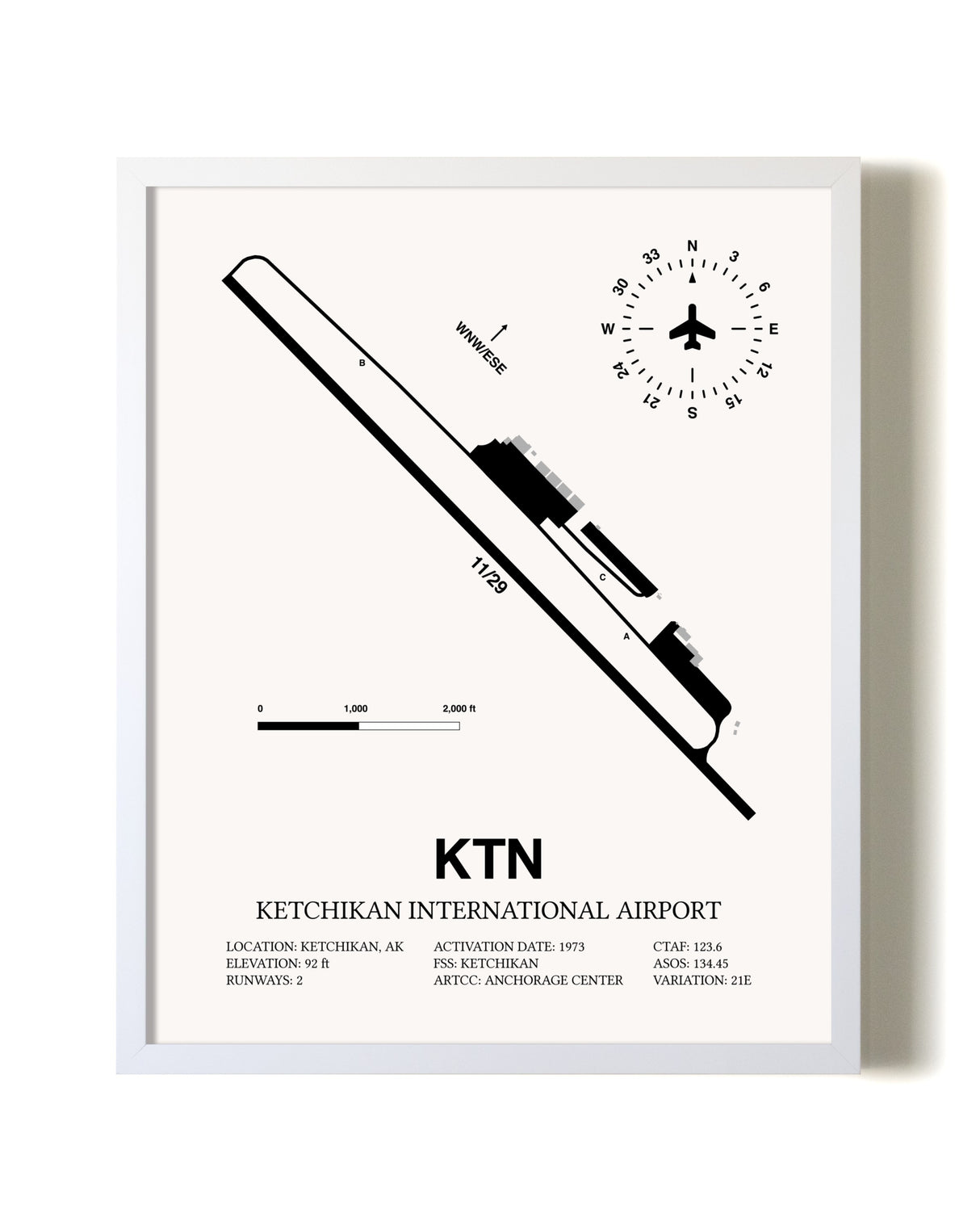 Ketchikan International Airport airport map poster in oak frame