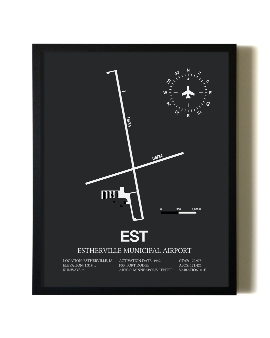 Unframed Estherville Municipal Airport map print poster