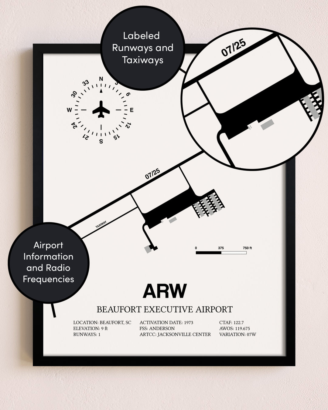 Framed Beaufort Executive Airport layout wall art poster