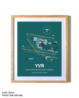 Vancouver International Airport airport map poster in oak frame with mat