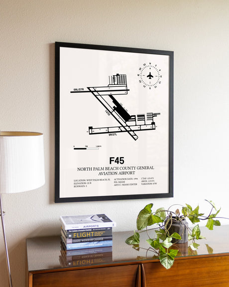 North Palm Beach County General Aviation Airport aviation wall décor in black wood frame