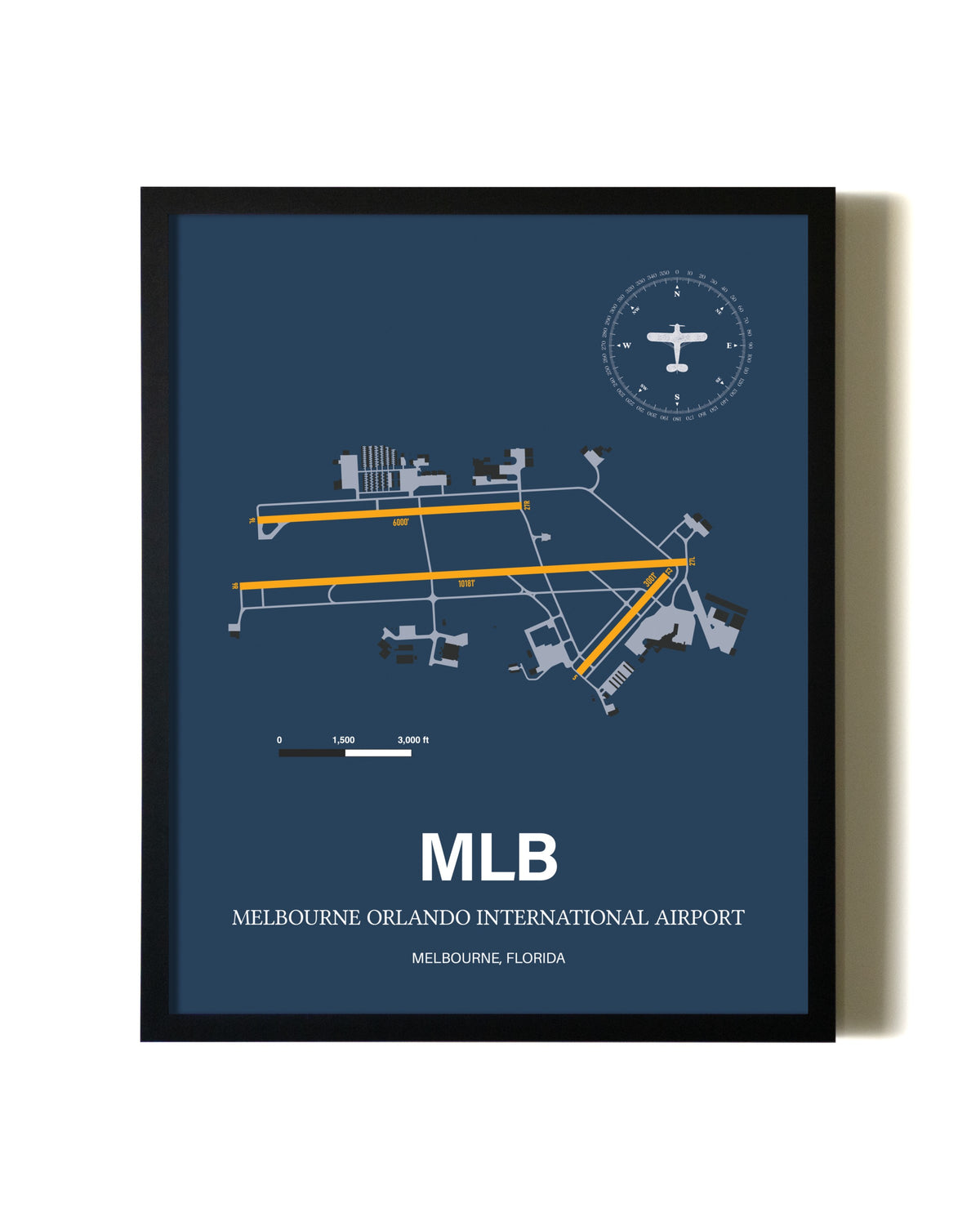 Framed Melbourne Orlando International Airport wall art poster in black frame